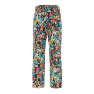 Gucci Floral Print Cotton Linen Trousers