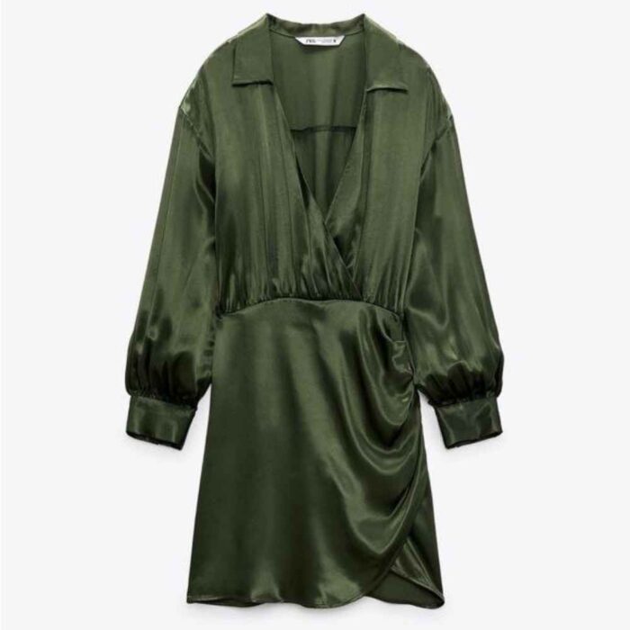 Zara Green Satin V-Neck Dress | Zara Green Satin V-Neck Dress |
