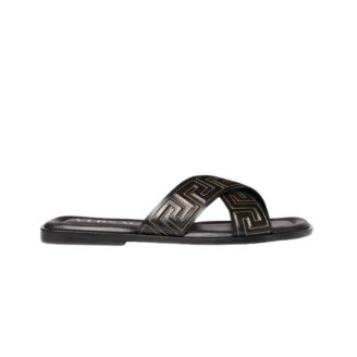 Versace Greca Crossover Leather Slides