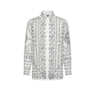 Versace Allover Medusa Chain Silk Long-Sleeve Shirt