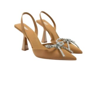 ZARA Rhinestone Bow Satin Slingback Pumps