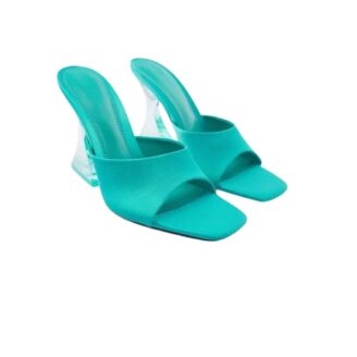 ZARA Turquoise Clear Sculpted Heel Mules