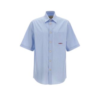 Valentino Garavani Script Embroidery Striped Cotton Shirt