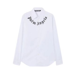 Palm Angels Logo Collar Long-Sleeve Cotton Shirt