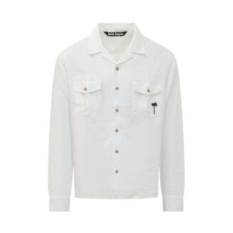 Palm Angels Embroidered Palm Tree Long-Sleeve Linen Shirt