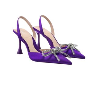 ZARA Rhinestone Bow Satin Slingback Pumps