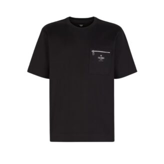 Fendi Zippered Pocket Logo Cotton T-Shirt
