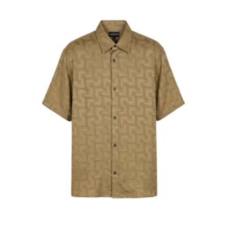 Emporio Armani Chevron Monogram Short-Sleeve Silk Shirt