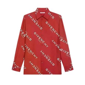Givenchy All-Over Logo Print Silk Long-Sleeve Shirt