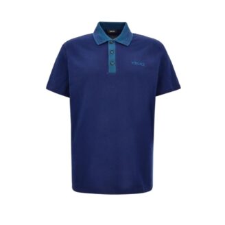Versace Greca Collar Cotton Polo Shirt